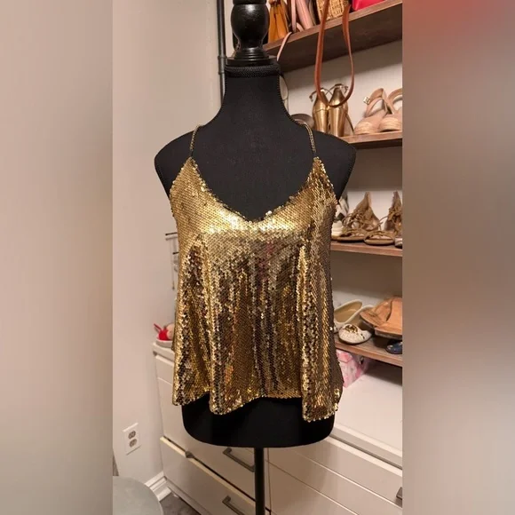 Gold Sequin Sleeveless Top - Picture 3 of 3